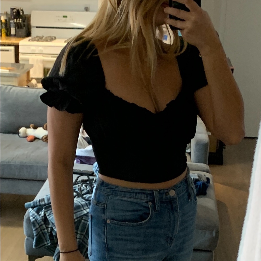 12th Tribe black puff sleeve crop top